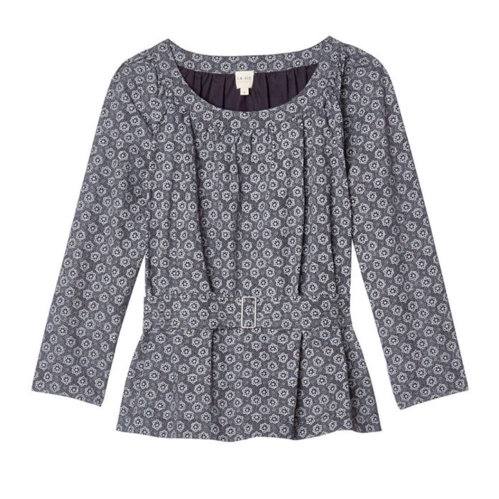 La Vie Rebecca Taylor Violette Floral Poplin Belted Top